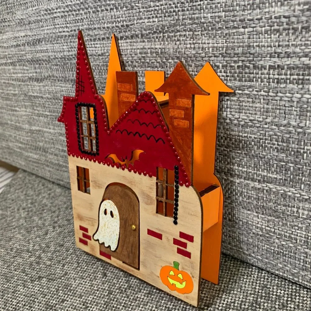 ⭐️Hand Painted Wooden Haunted House Night Light